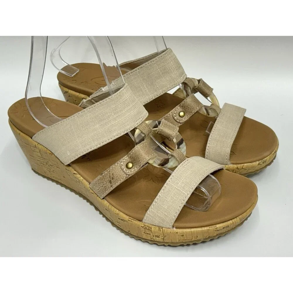 SKECHERS Cali Beverlee Sail Away Wedge Sandals Size 8 Beige Luxe Foam Slip On